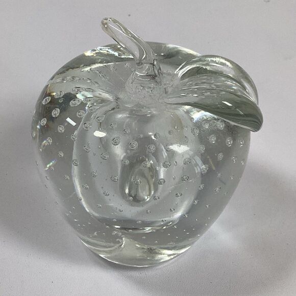 Vintage Crystal Art Glass Apple Paperweight Control Bubble 3.5" - Picture 1 of 8